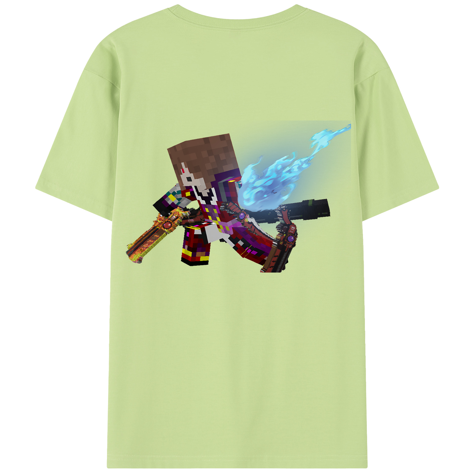 （画像用） マインクラフト ブロックの世界 Minecraft MC Block world 綿100％半袖Tシャツ（背面プリント）